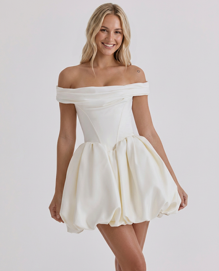 Barbara | Off Shoulder Mini Dress with Bubble Skirt