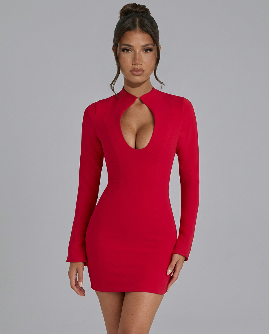 Doreen | Long Sleeve Mini Dress with Keyhole Detail