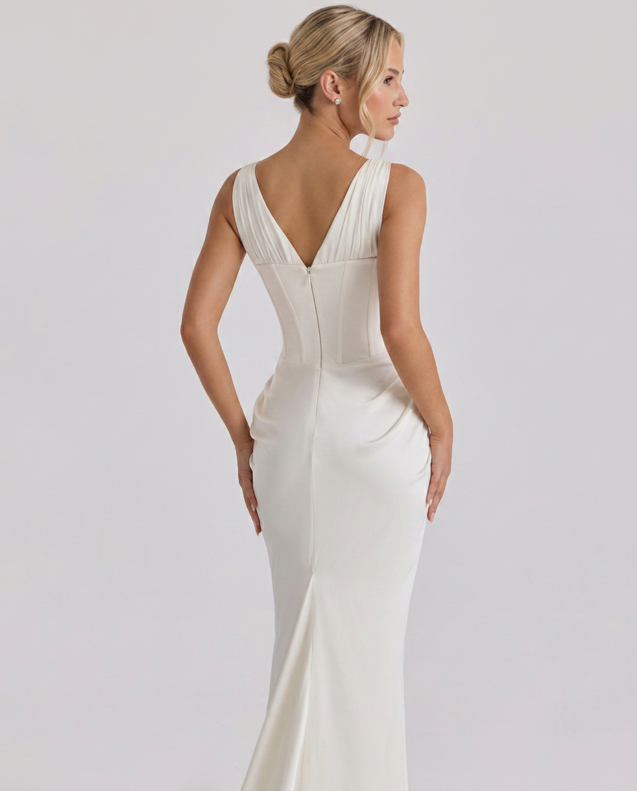 Susan | Corset Maxi Dress with Draped Skirt