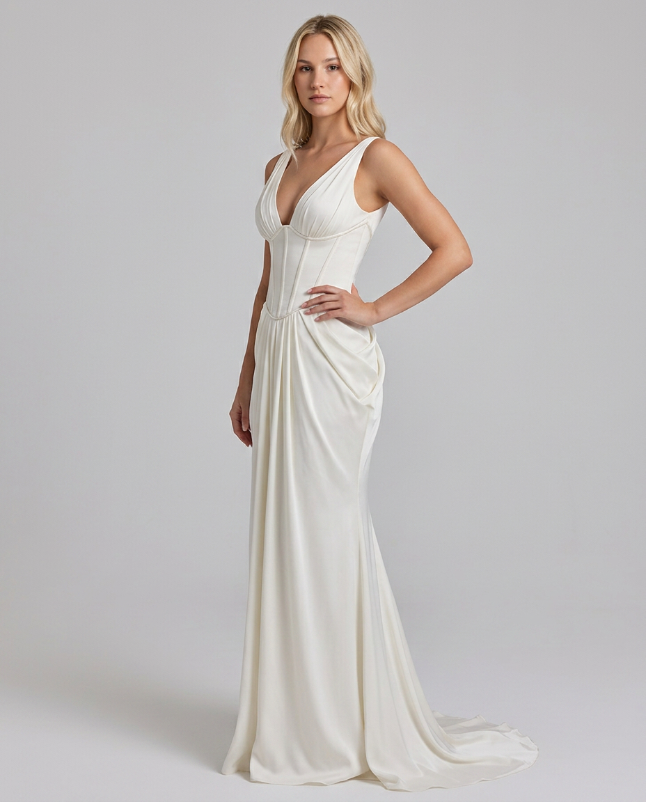 Susan | Corset Maxi Dress with Draped Skirt