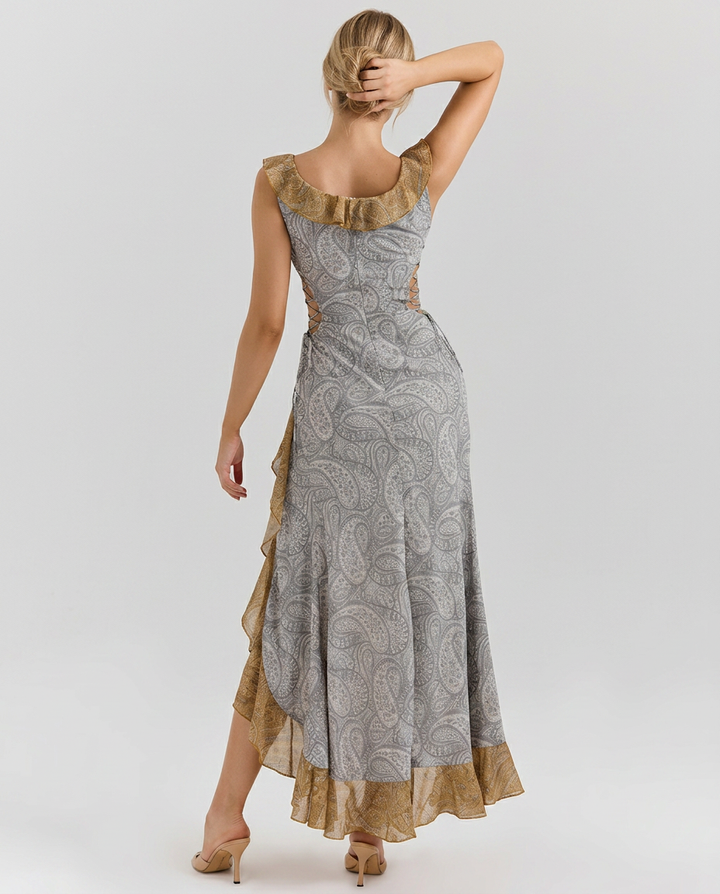 Nell | Ruffle Maxi Dress with Side Lace Detail
