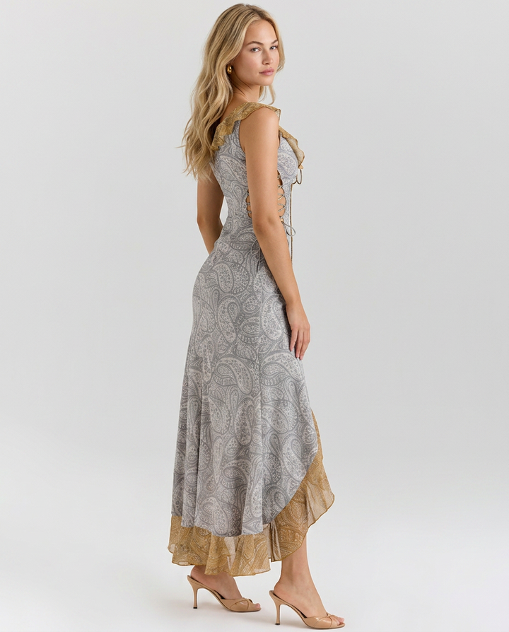 Nell | Ruffle Maxi Dress with Side Lace Detail