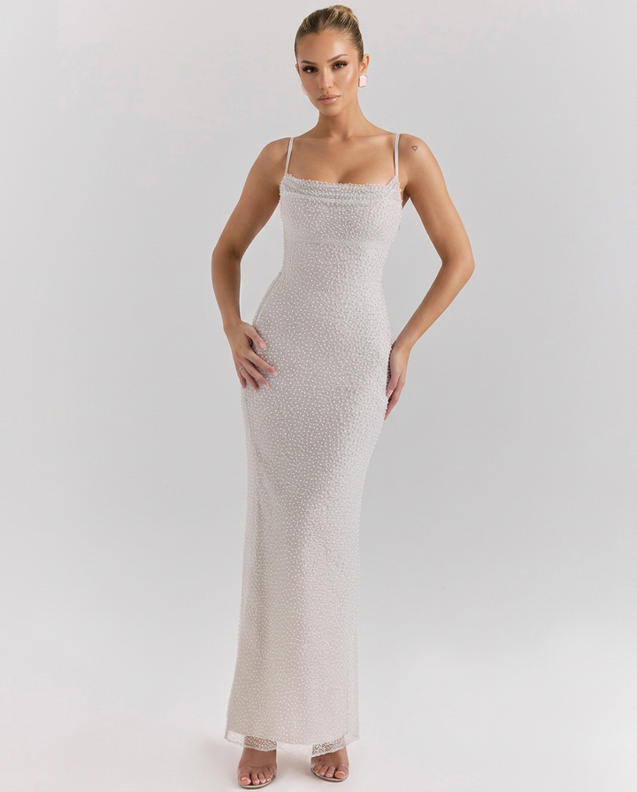 Lelia | Pearl Embellished Maxi Dress