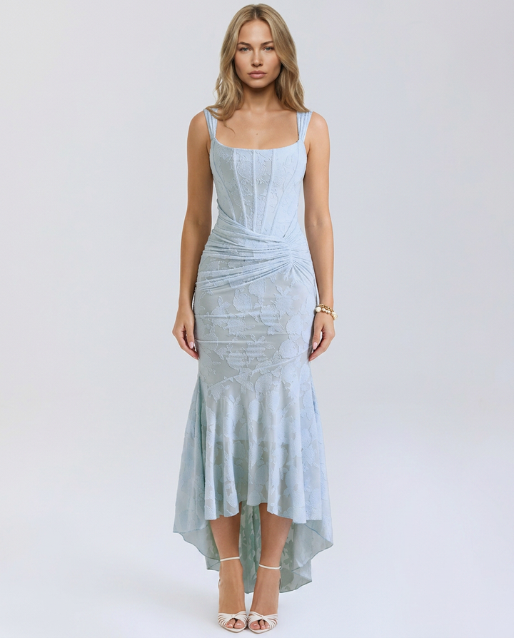 Julie | Maxi Dress with Floral Texture and Fluted Hem
