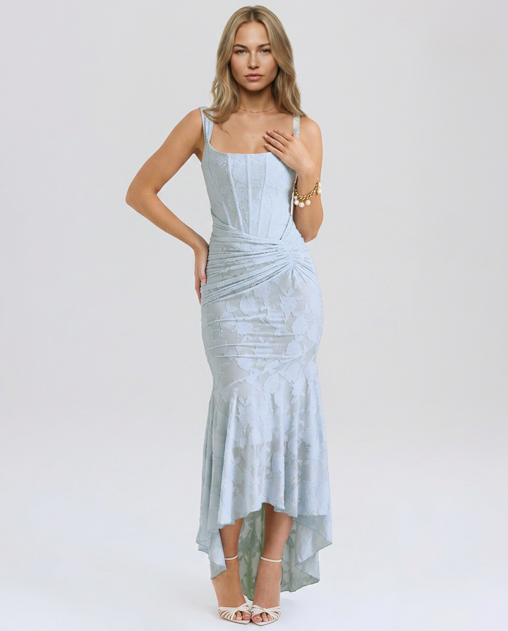 Julie | Maxi Dress with Floral Texture and Fluted Hem