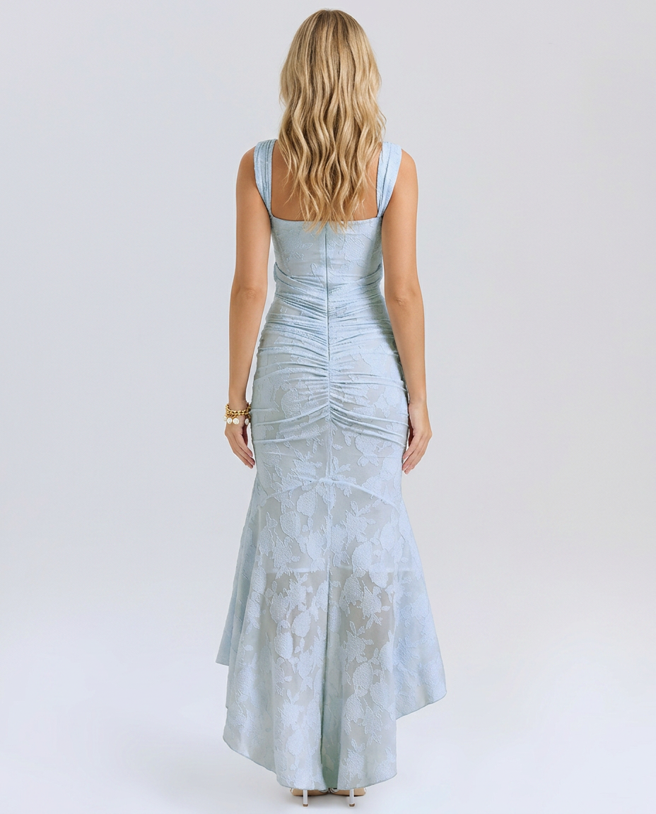 Julie | Maxi Dress with Floral Texture and Fluted Hem