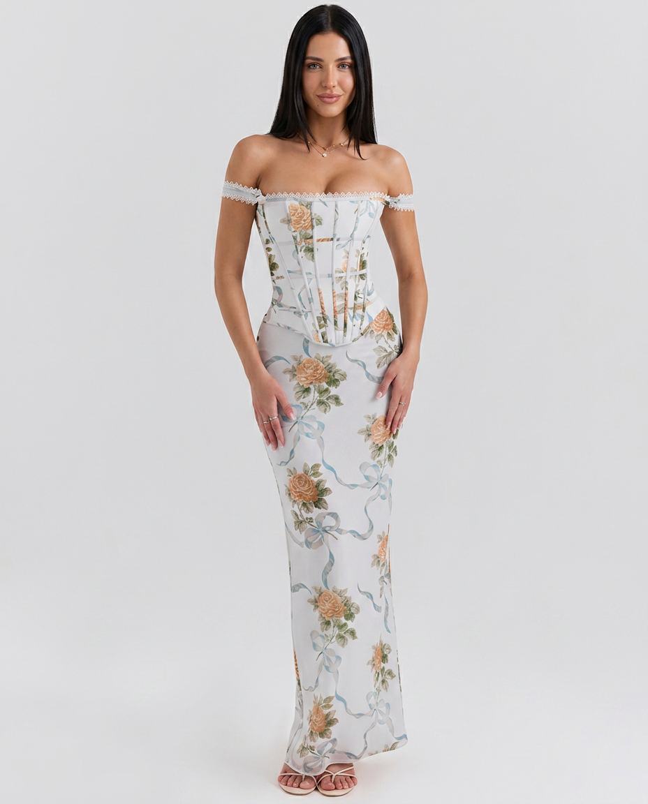 Nettie | Maxi Dress with Corset Bodice and Floral Print