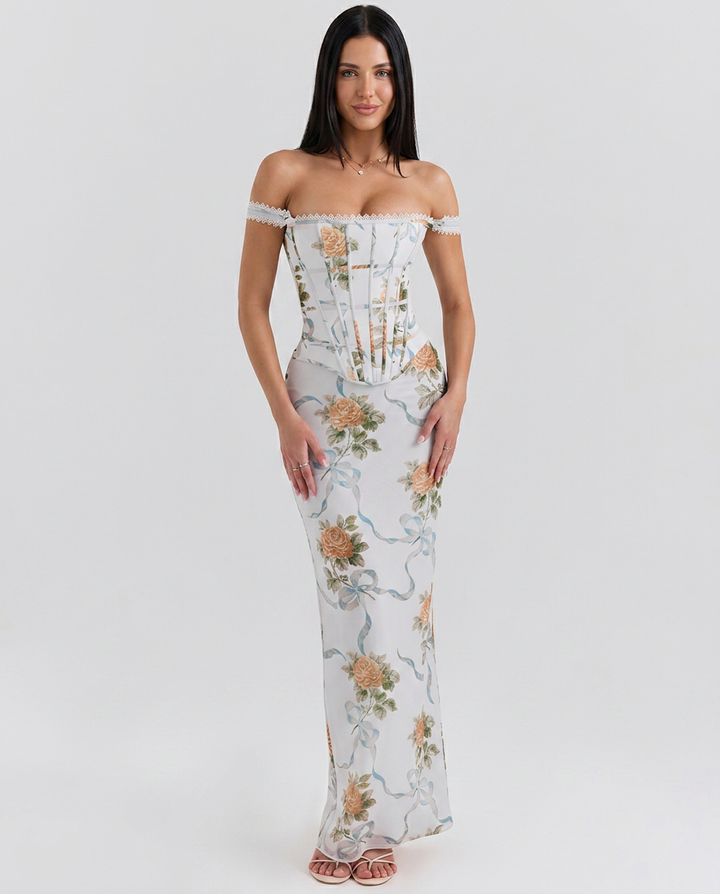 Nettie | Maxi Dress with Corset Bodice and Floral Print