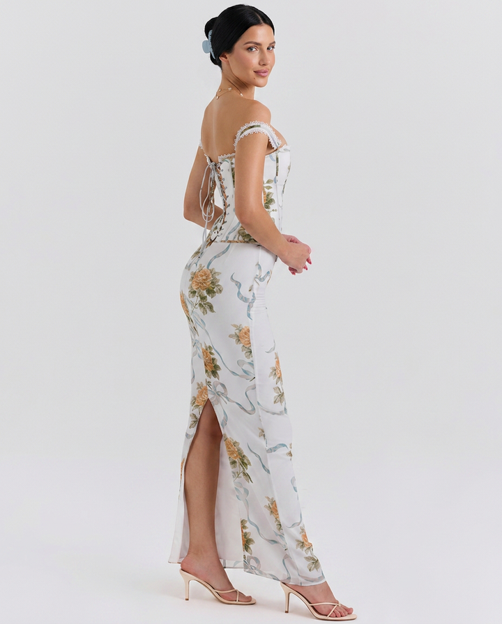 Nettie | Maxi Dress with Corset Bodice and Floral Print