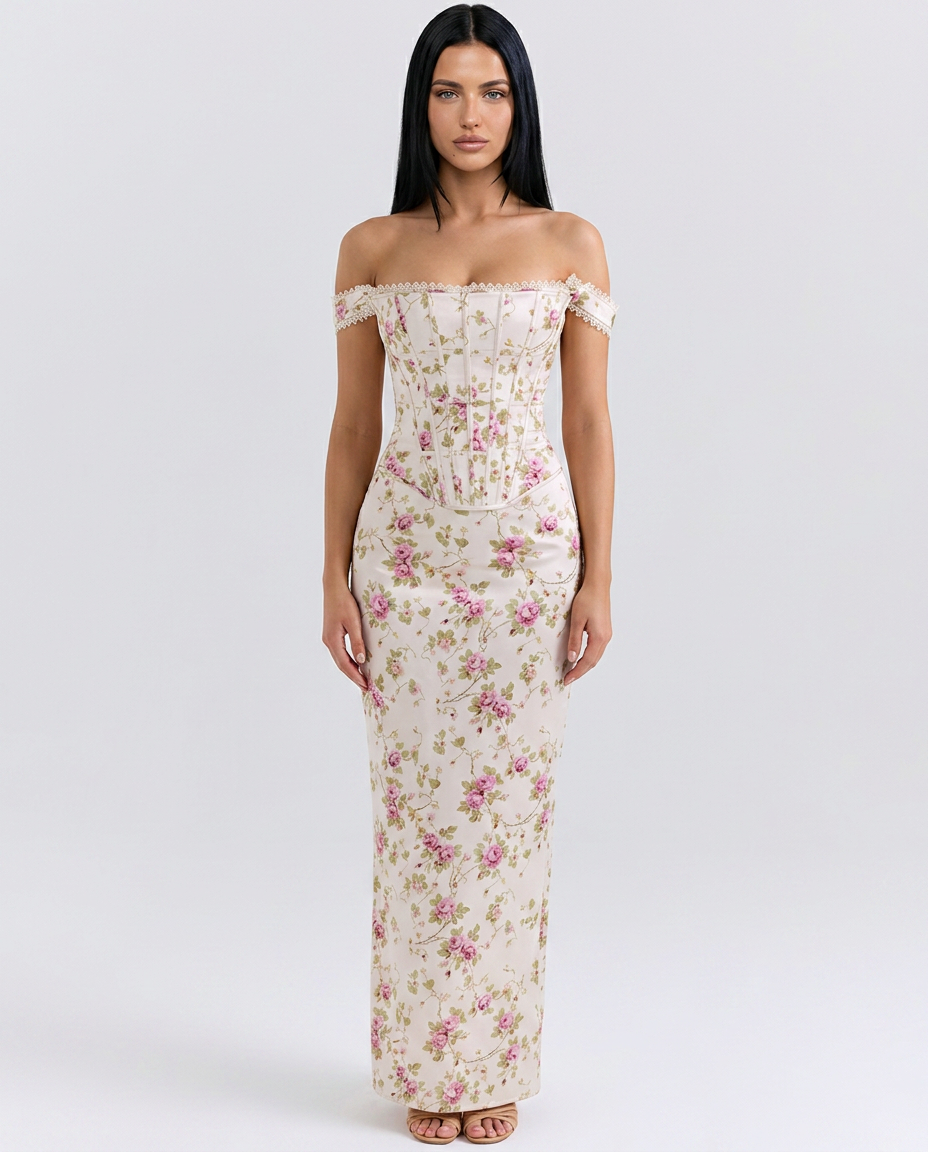 Nettie | Maxi Dress with Corset Bodice and Floral Print