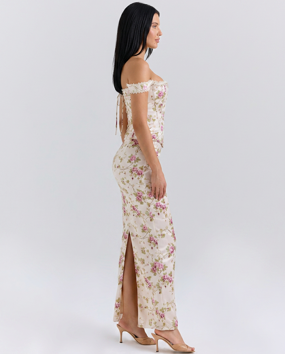Nettie | Maxi Dress with Corset Bodice and Floral Print