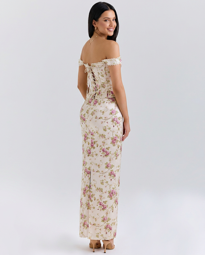 Nettie | Maxi Dress with Corset Bodice and Floral Print