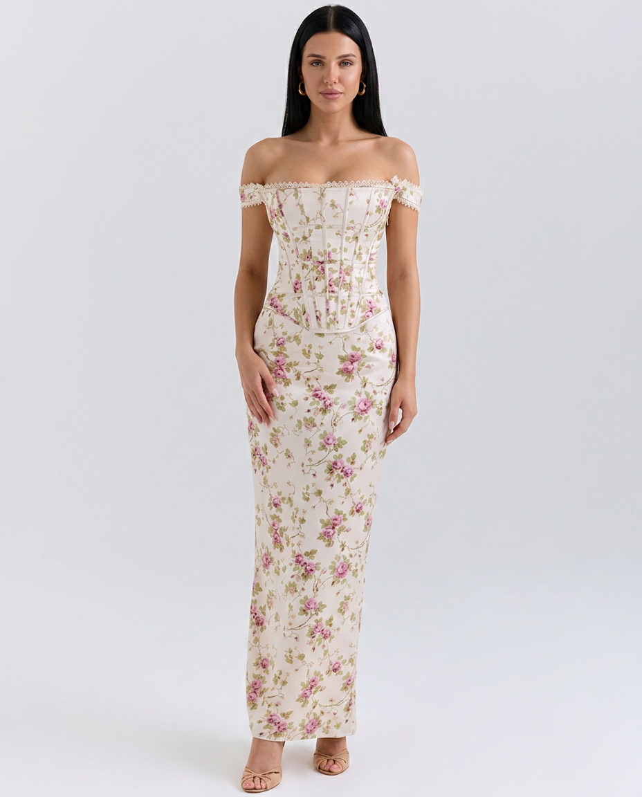 Nettie | Maxi Dress with Corset Bodice and Floral Print