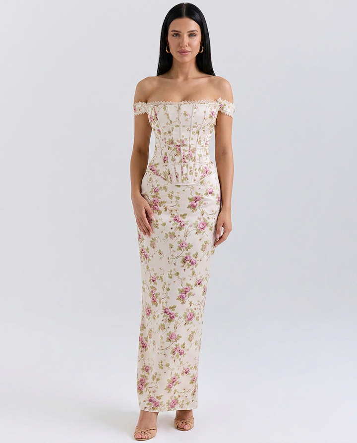 Nettie | Maxi Dress with Corset Bodice and Floral Print