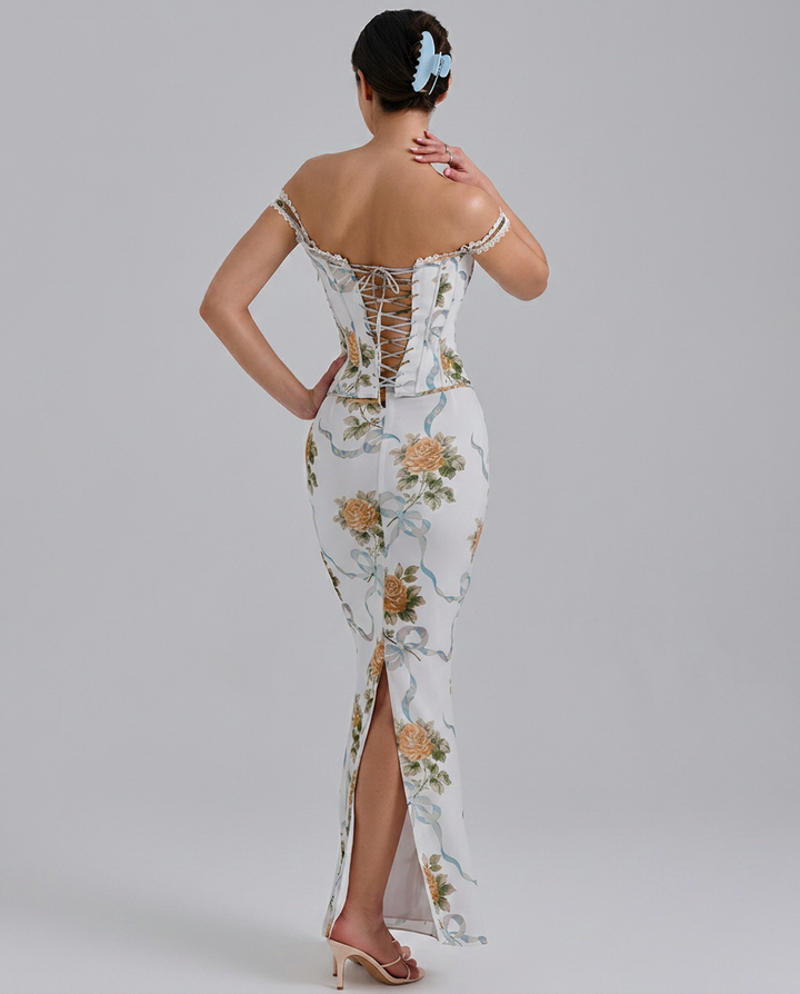 Nettie | Maxi Dress with Corset Bodice and Floral Print