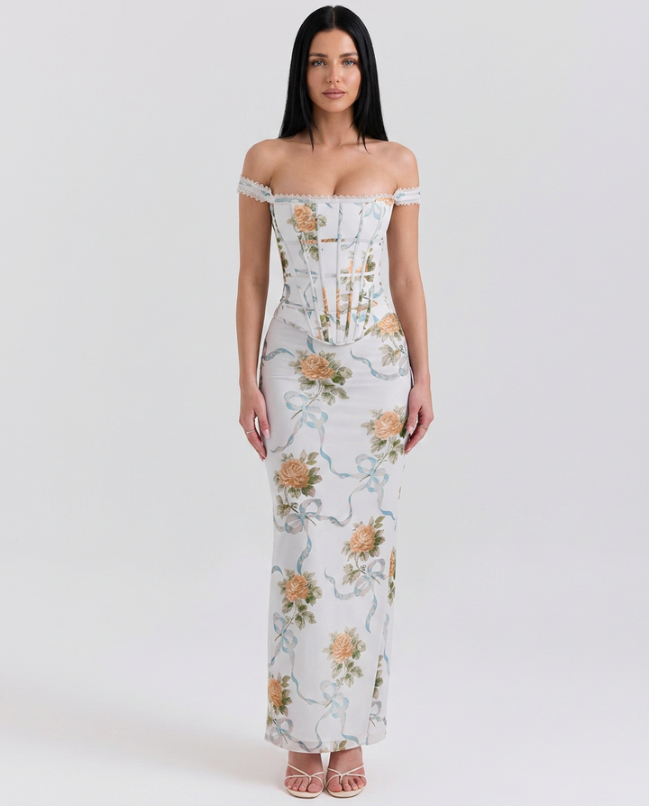 Nettie | Maxi Dress with Corset Bodice and Floral Print