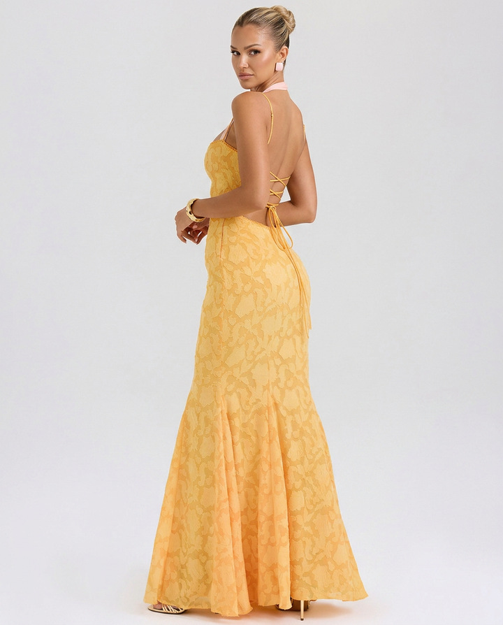 Goldie | Maxi Dress with Lace-Up Back and Fitted Silhouette