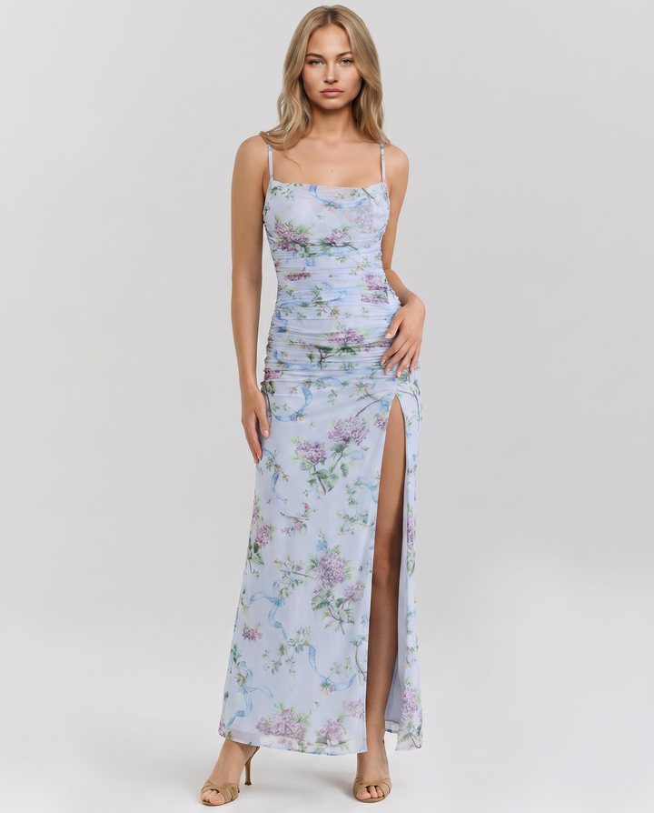 Lidia | Maxi Dress with Side Split and Ruched Mesh