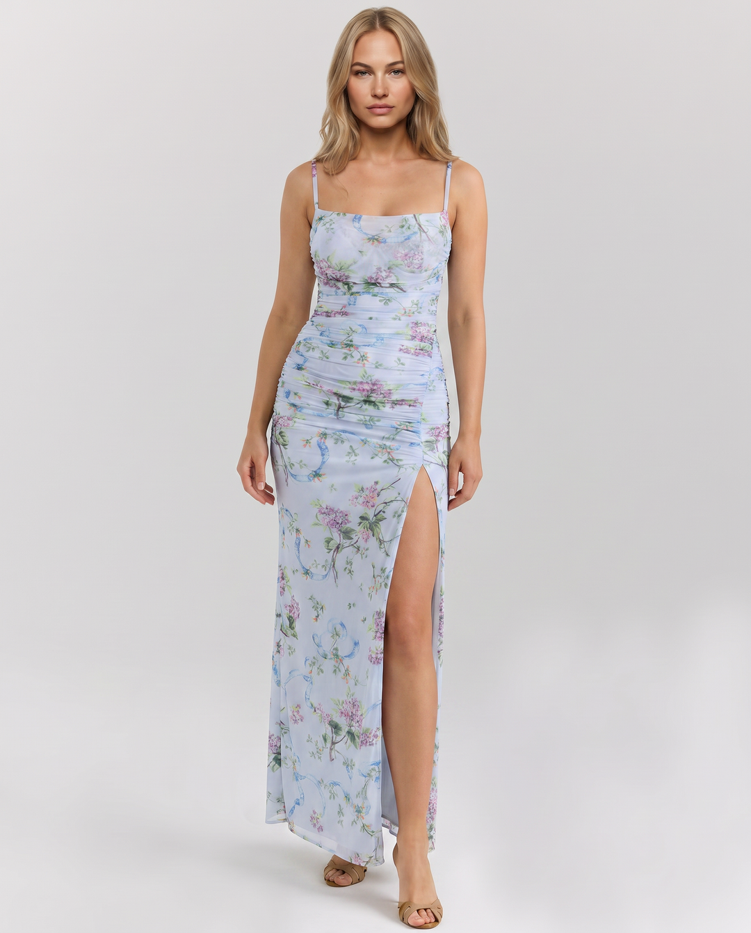 Lidia | Maxi Dress with Side Split and Ruched Mesh