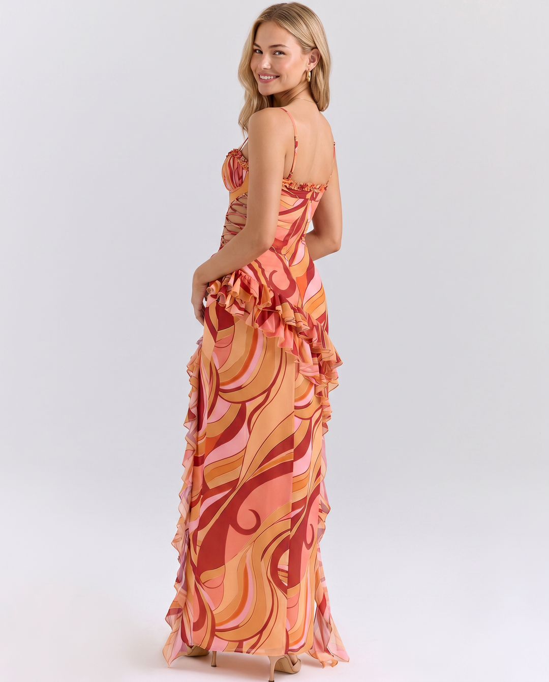 Milena | Maxi Dress with Cut-Out Sides and Ruffle Detail