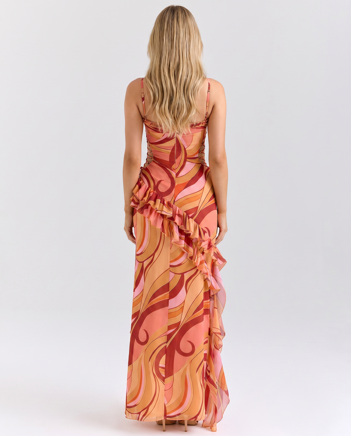 Milena | Maxi Dress with Cut-Out Sides and Ruffle Detail