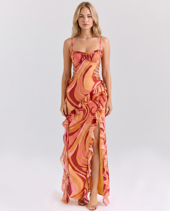 Milena | Maxi Dress with Cut-Out Sides and Ruffle Detail