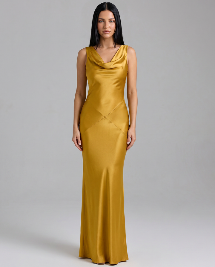 Janey | Maxi Dress with Draped Cowl Neck and Open Back