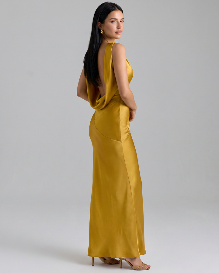 Janey | Maxi Dress with Draped Cowl Neck and Open Back
