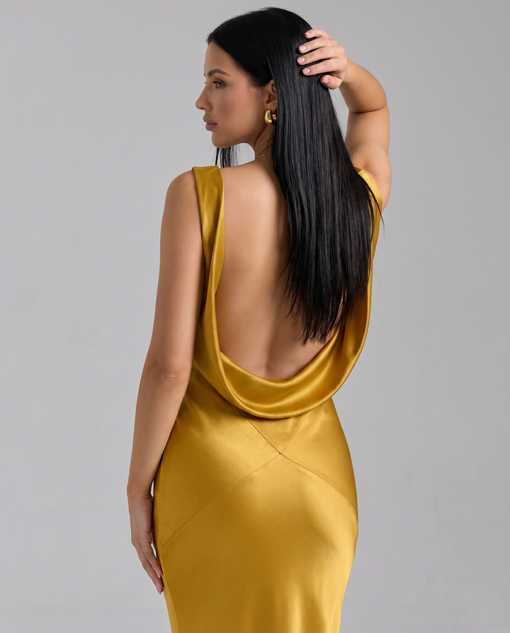 Janey | Maxi Dress with Draped Cowl Neck and Open Back