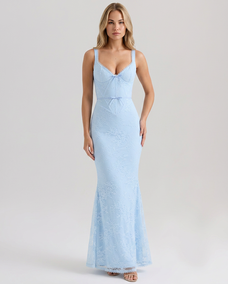 Berta | Lace Godet Maxi Dress