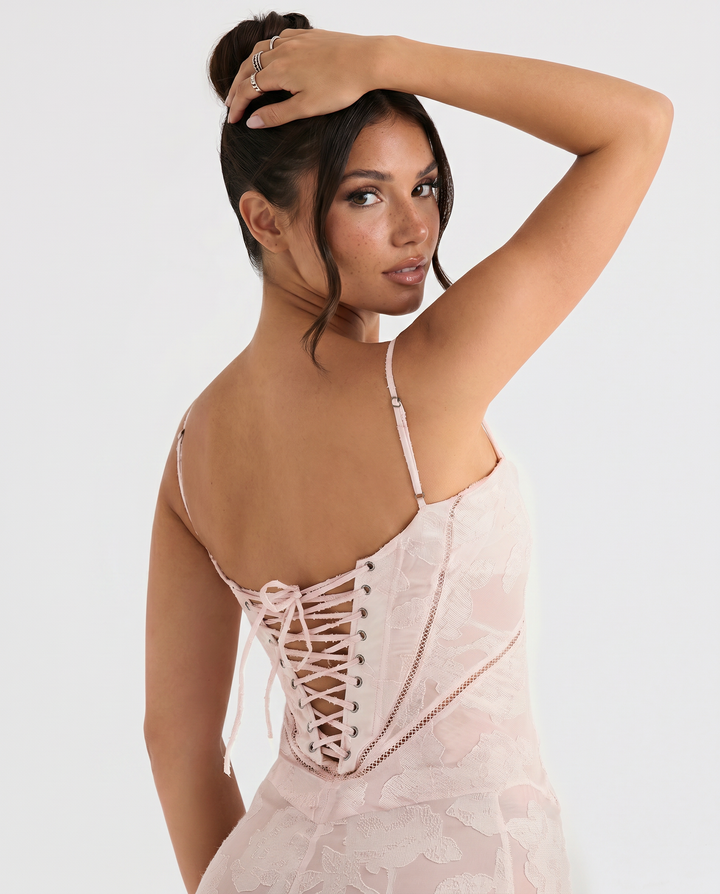 Lottie | Maxi Dress with Floral Print and Lace-Up Back