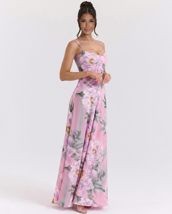 Lottie | Maxi Dress with Floral Print and Lace-Up Back