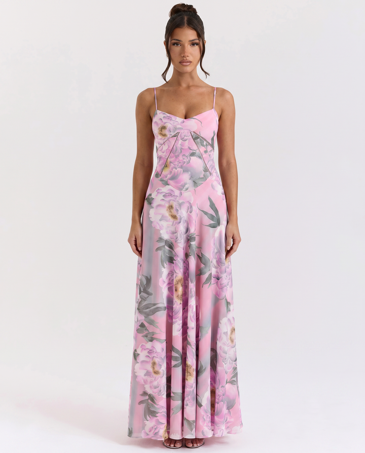 Lottie | Maxi Dress with Floral Print and Lace-Up Back