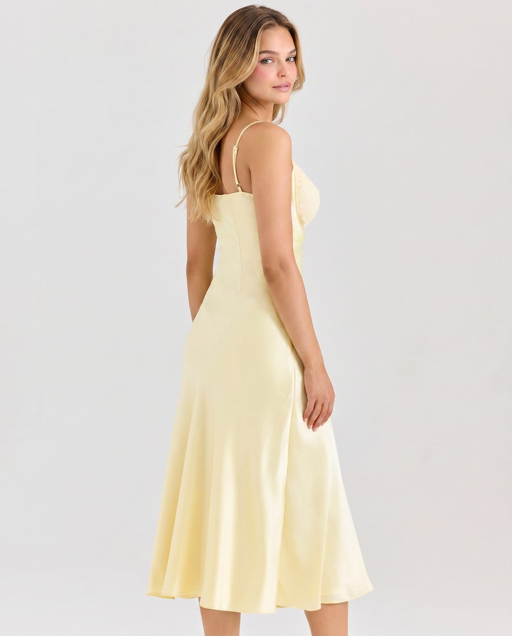 Evelyn | Midi Dress with Satin Finish and Lace Detail
