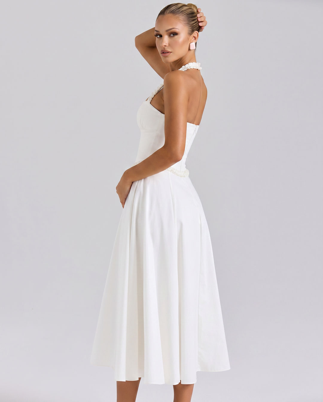 Amelia | Midi Dress with Halter Neck and Corset Bodice