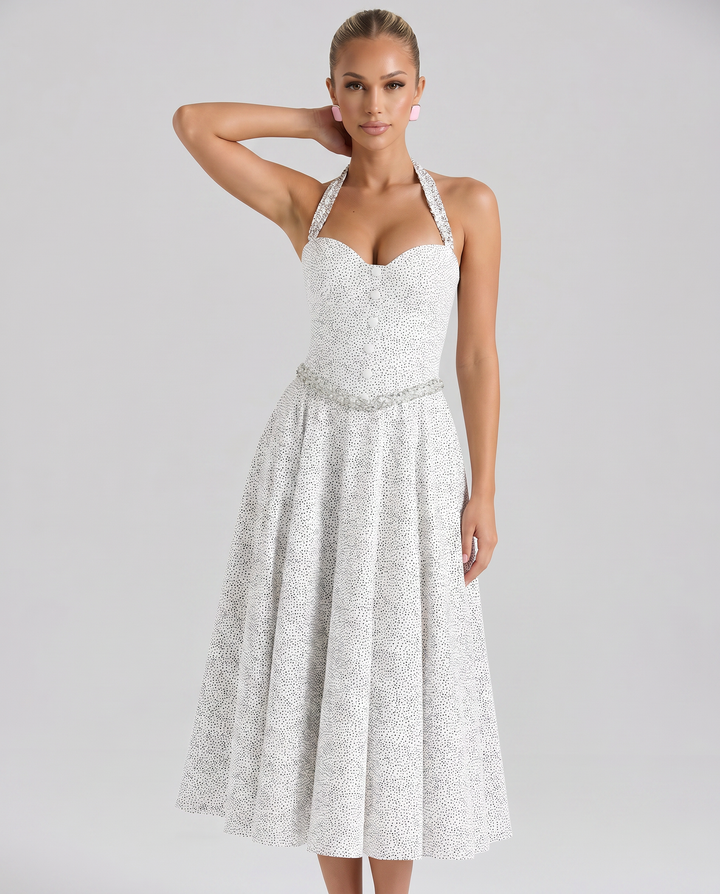 Amelia | Midi Dress with Halter Neck and Corset Bodice