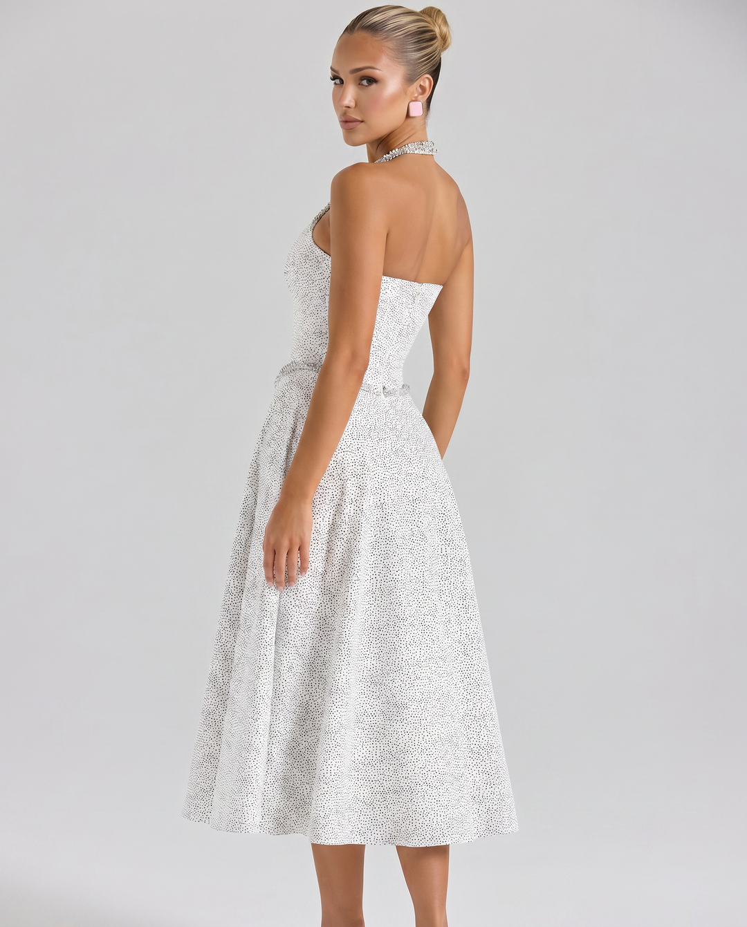 Amelia | Midi Dress with Halter Neck and Corset Bodice