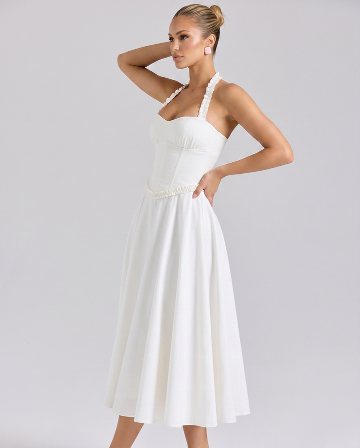 Amelia | Midi Dress with Halter Neck and Corset Bodice