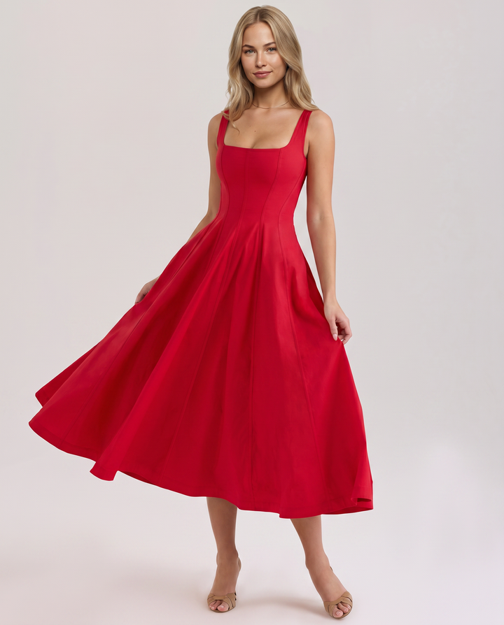 Bronwyn | Midi Sundress with Square Neck and Lace-Up Back
