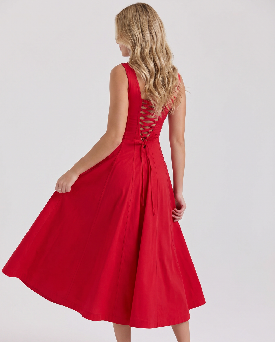 Bronwyn | Midi Sundress with Square Neck and Lace-Up Back