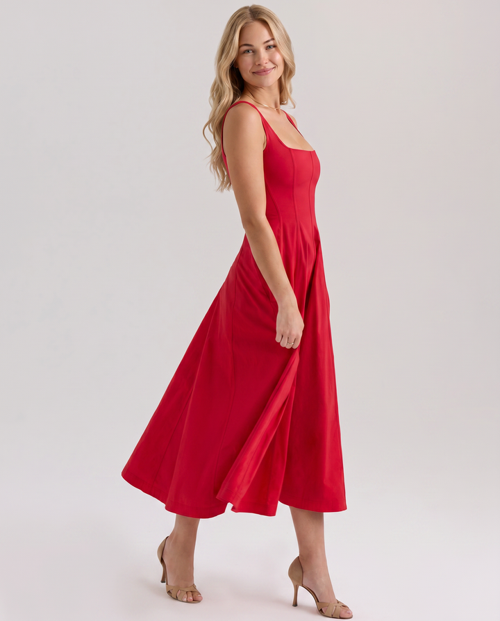 Bronwyn | Midi Sundress with Square Neck and Lace-Up Back