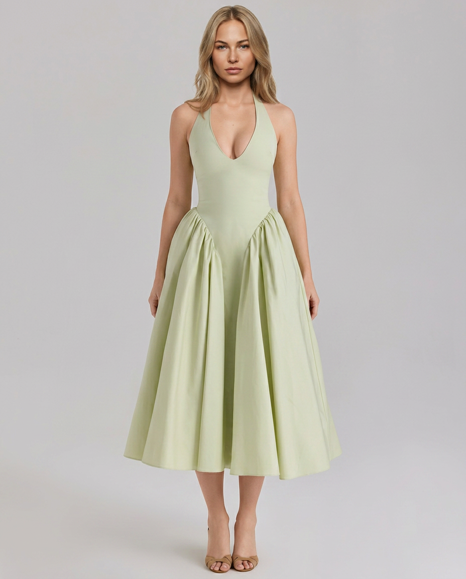 Mari | Halter Midi Sundress with Full Skirt