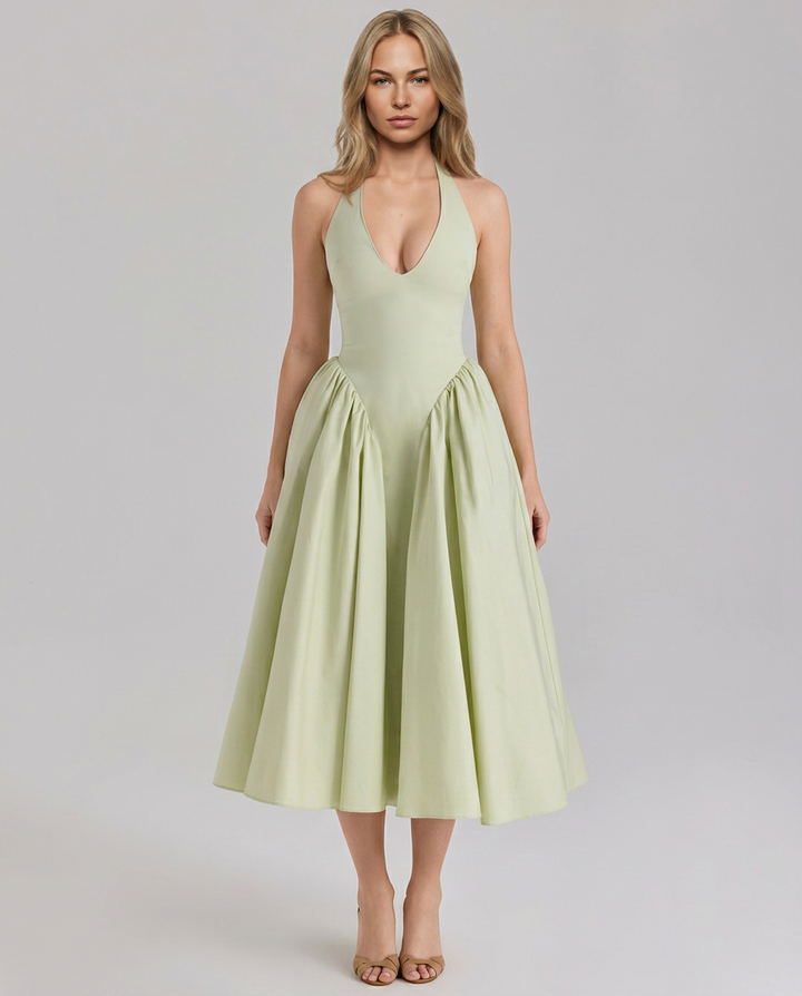 Mari | Halter Midi Sundress with Full Skirt