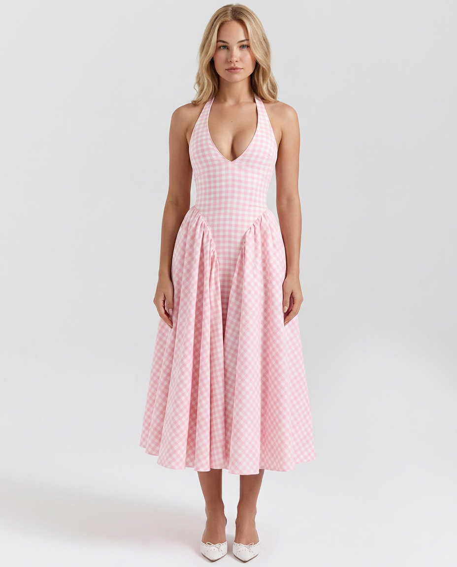 Mari | Halter Midi Sundress with Full Skirt