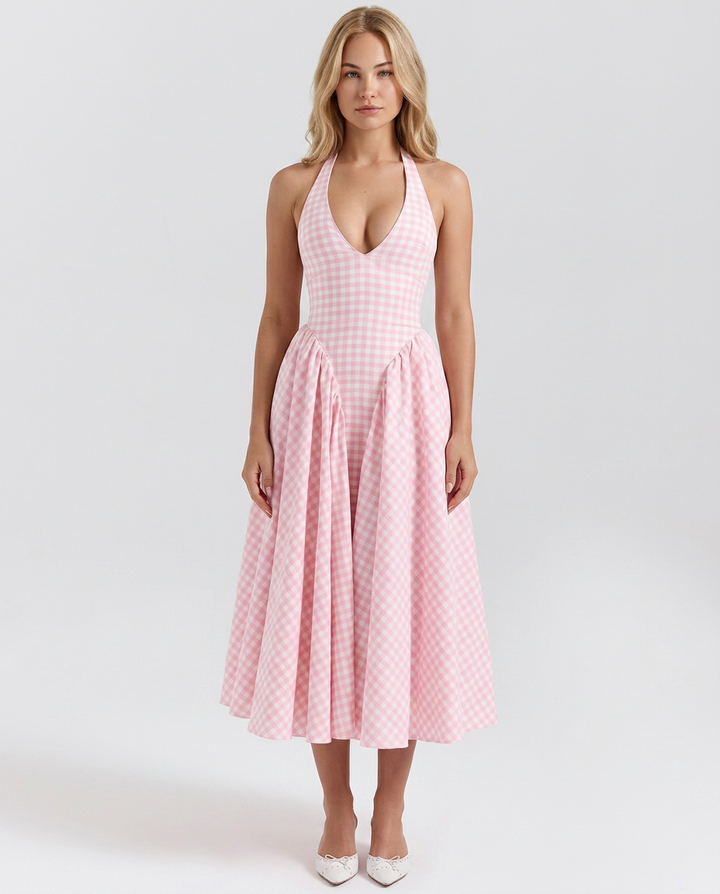 Mari | Halter Midi Sundress with Full Skirt