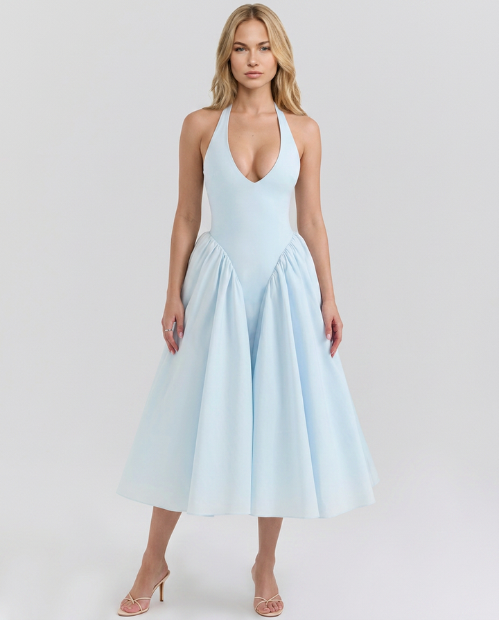 Mari | Halter Midi Sundress with Full Skirt