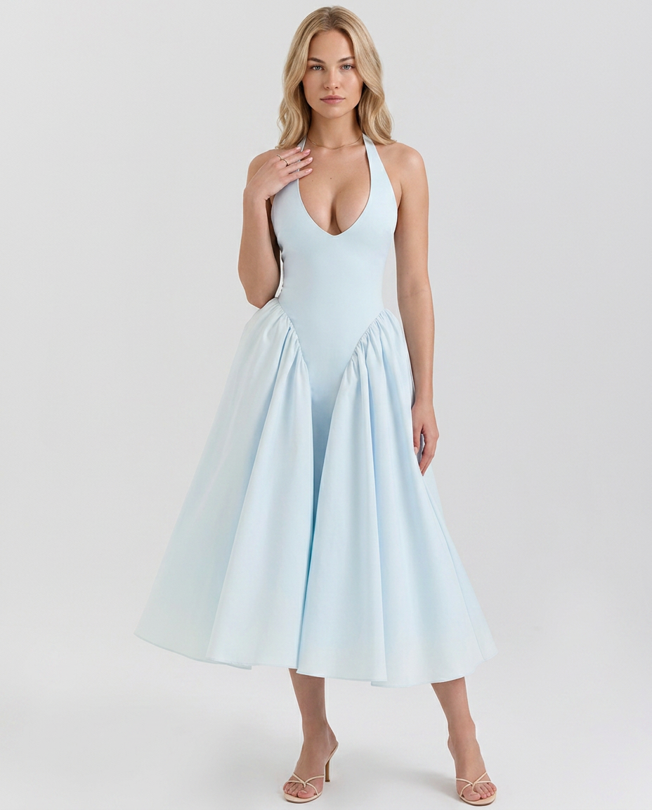 Mari | Halter Midi Sundress with Full Skirt