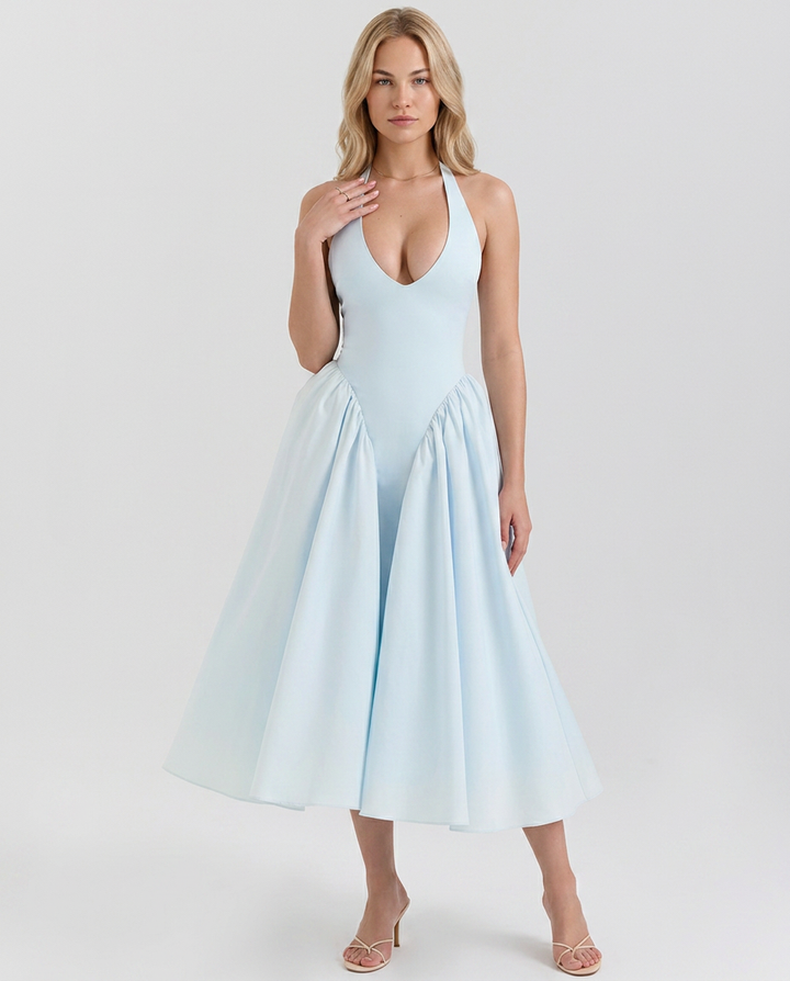 Mari | Halter Midi Sundress with Full Skirt