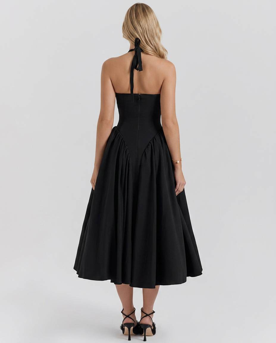 Mari | Halter Midi Sundress with Full Skirt