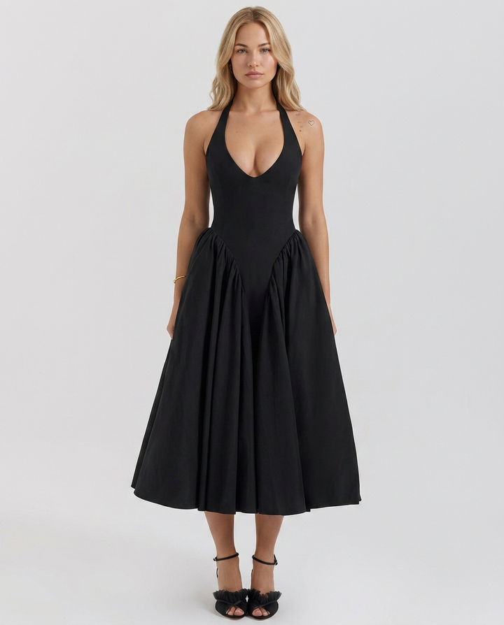 Mari | Halter Midi Sundress with Full Skirt